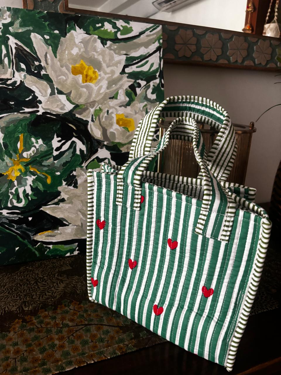 Olive Heart  Small Tote Bag