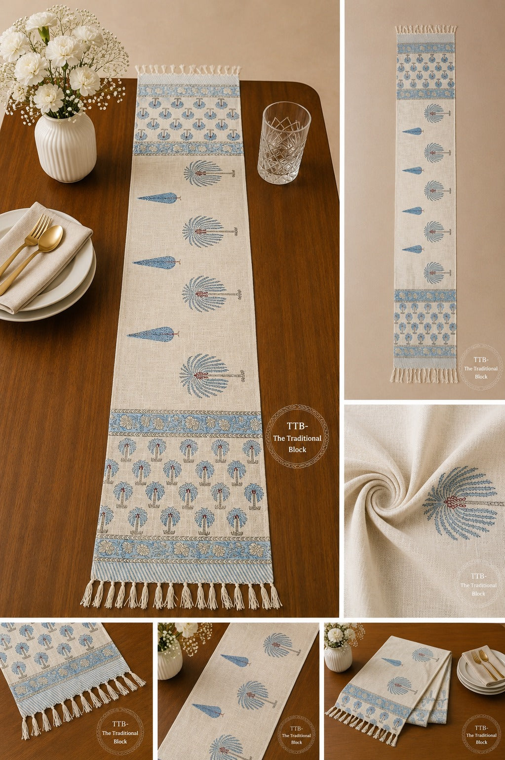Neel Gul Block  Jute Table Runner
