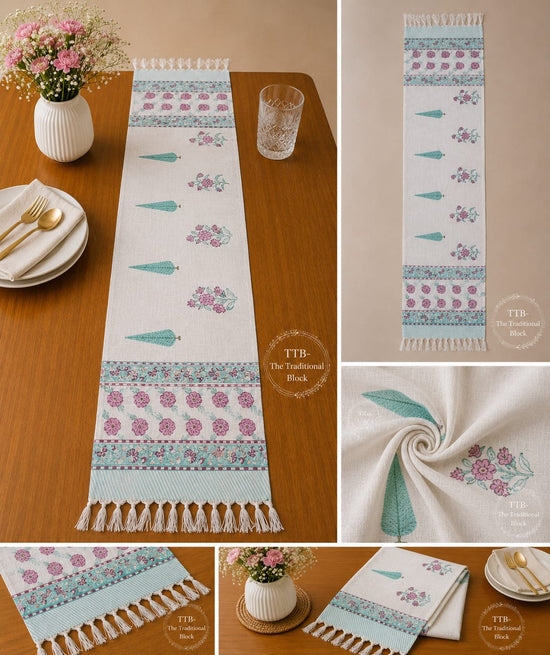 Gulabi Neel Bagh Floral Table Runner