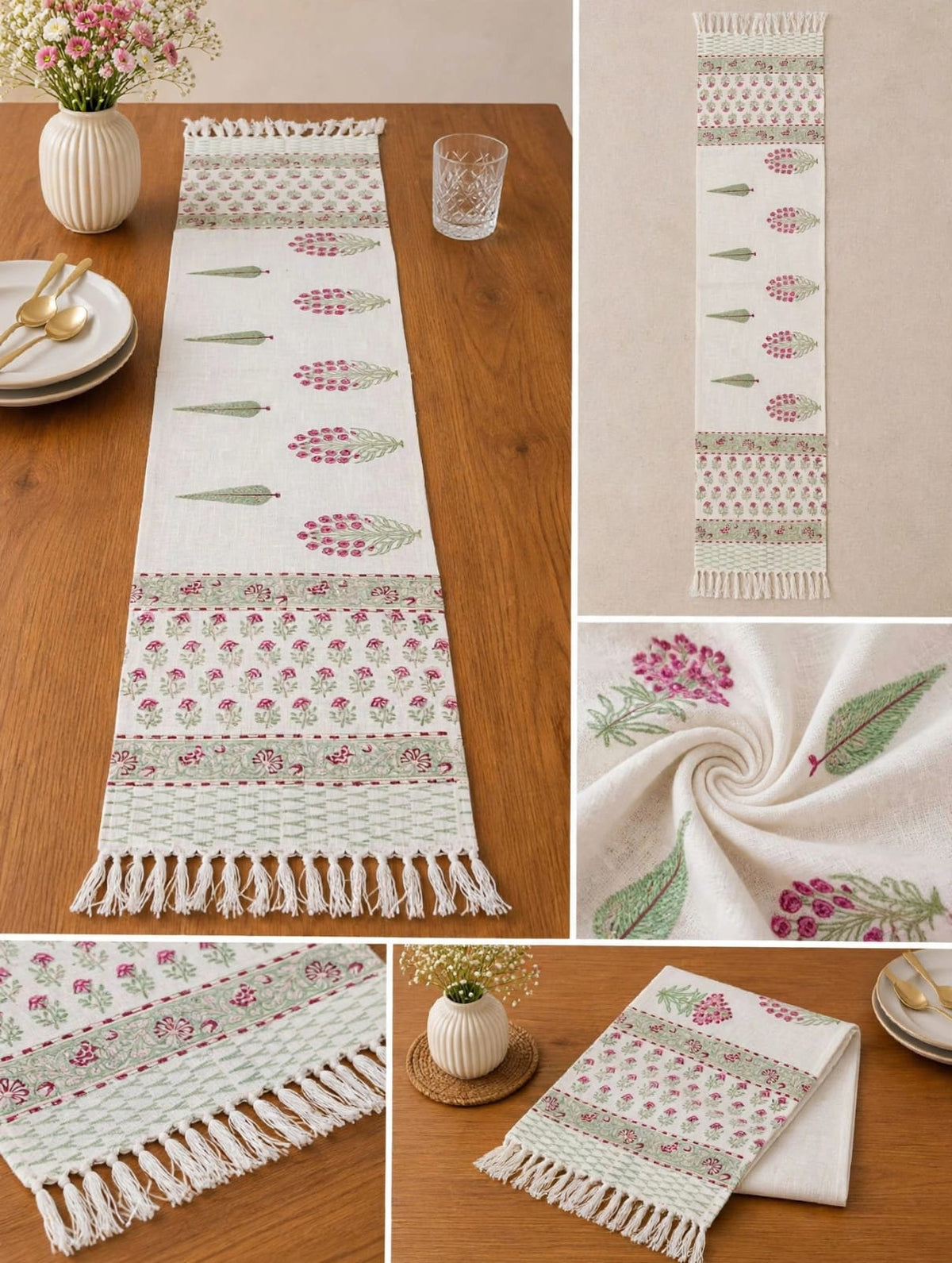 Gulabi Kali Floral Table Runner