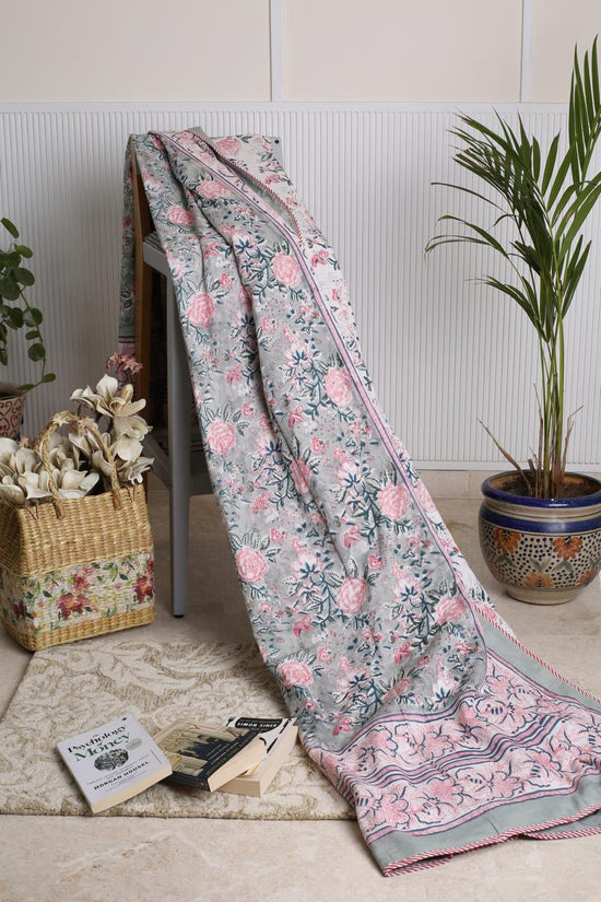Pastel Grey & Pink floral Dohar (Double Bed)