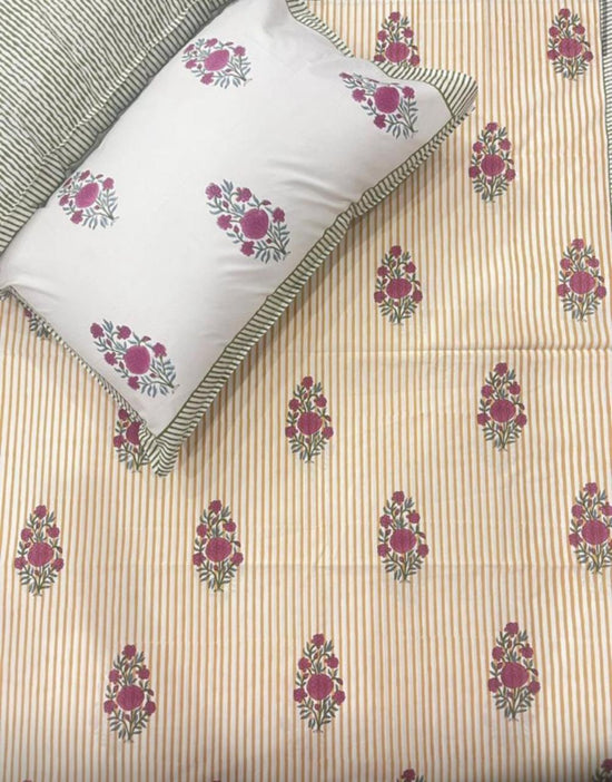Yellow Floral Stripe Bedsheet