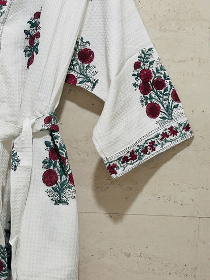 Crimson Bloom Waffle Cotton Bath Robe