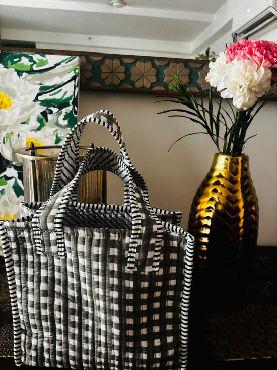 Slate Check Small Tote Bag