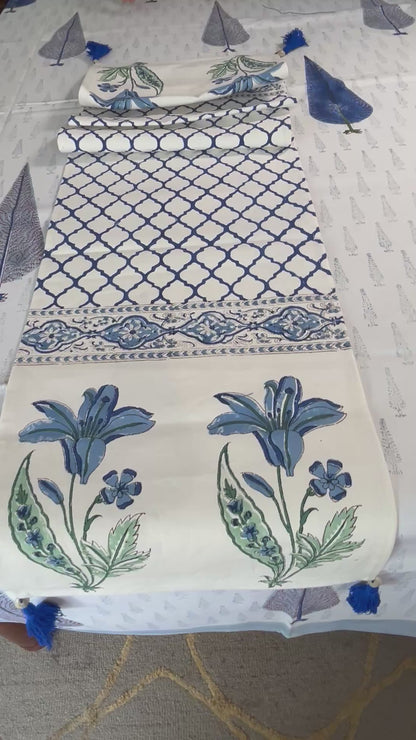 Artisan luxe Blue Lillies Table Runner