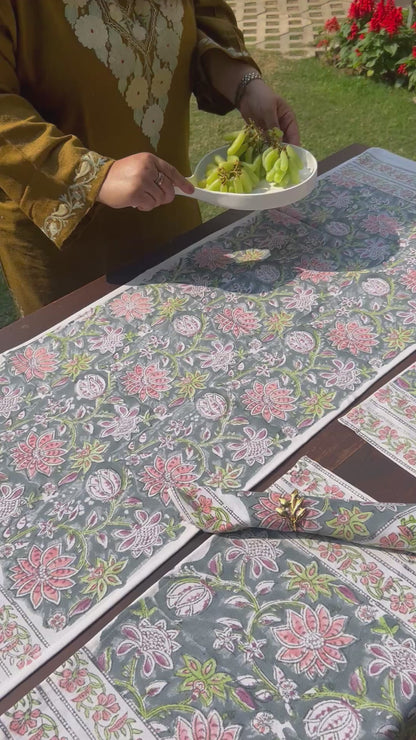 Elegant Touch Grey Table Runners with Mats & Napkins