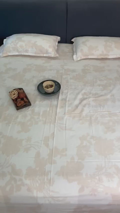 Double Bedsheet : Beige & Cream Print