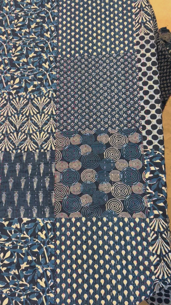 Indigo Mosaic Kantha Bed Cover