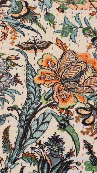 Heritage Bloom Kantha Bed Cover