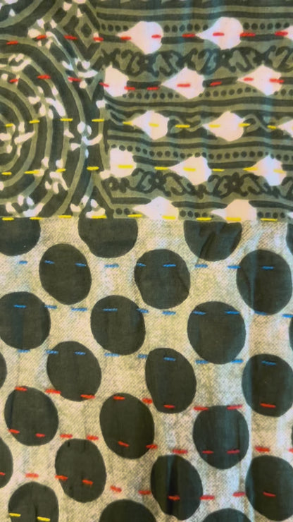 Olive Patchwork Kantha Bed Cover