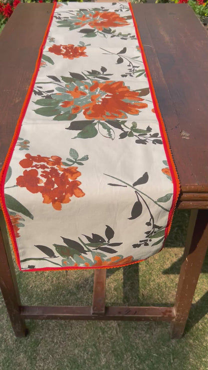 Orange & Green Floral Table Runner