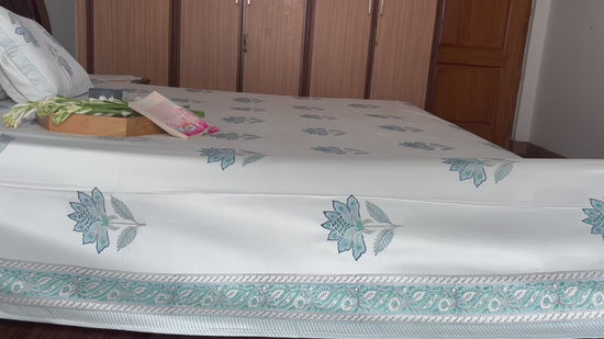 Glace Cotton Premium Bedsheet : Blue Pattern