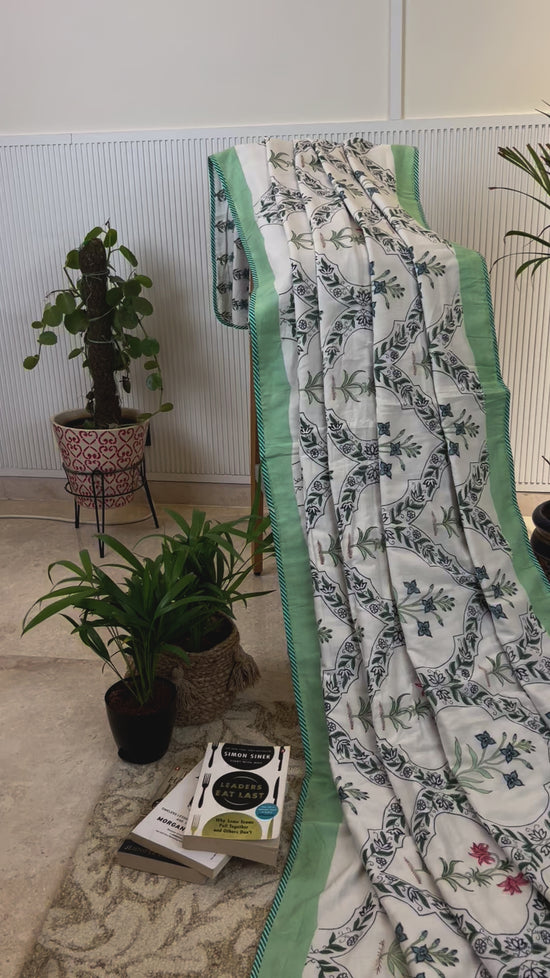Double Bed Dohar : Mint green border with intricate design